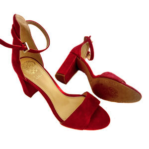 VINCE CAMUTO Corlina Ankle Strap Sandals Burgundy Red Wine Suede 3 Inch Heel 7M